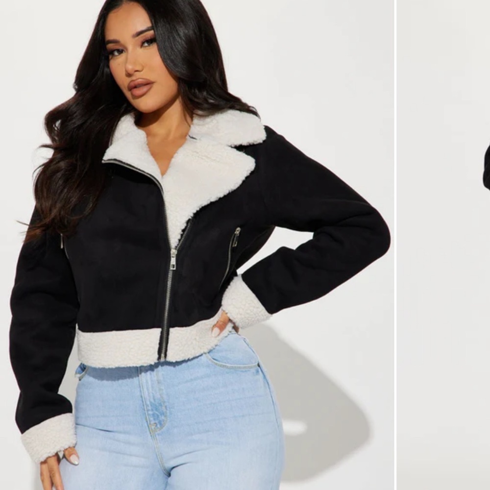 Fashion Nova Black and Cream Teddy Jacket
